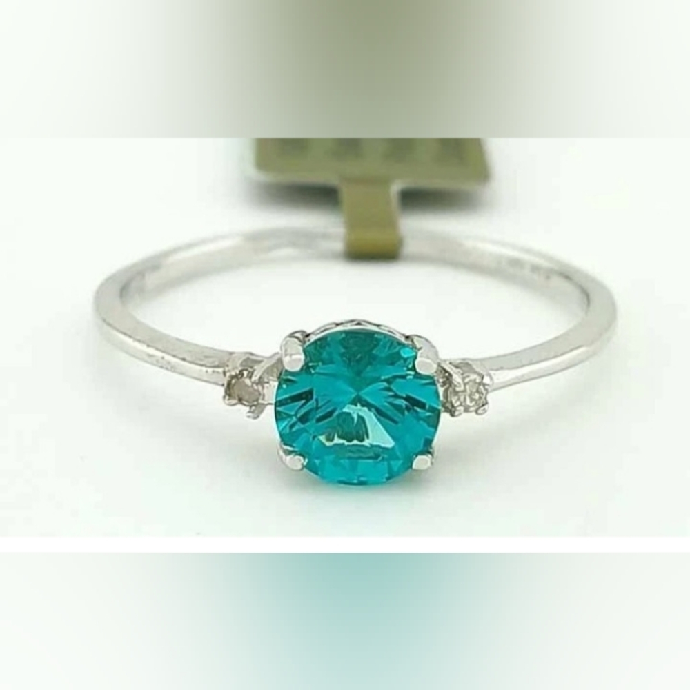 10kt Solid White Gold & 1.04 CTS Paraiba Tourmaline/Real Diamonds Ring